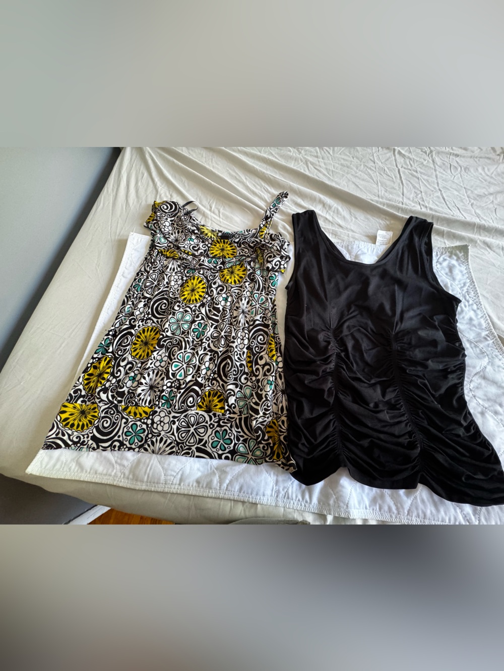 Carole Little Black Tank with Teal, Yellow & White Floral Print, black tank top